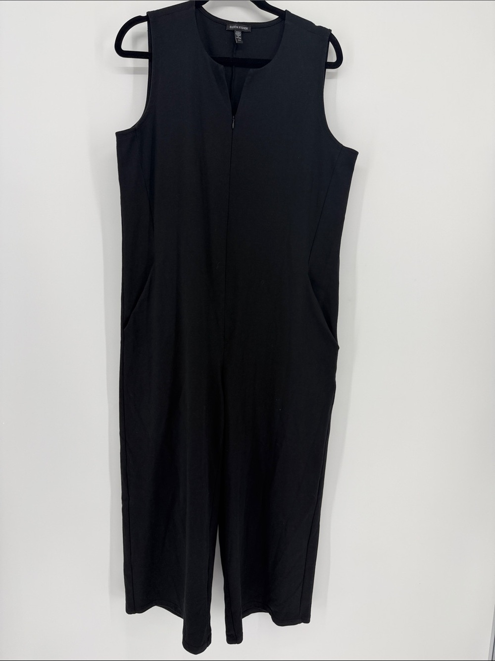 Eileen Fisher Size M Black Sleeveless Wide-Leg Jumpsuit with Pockets